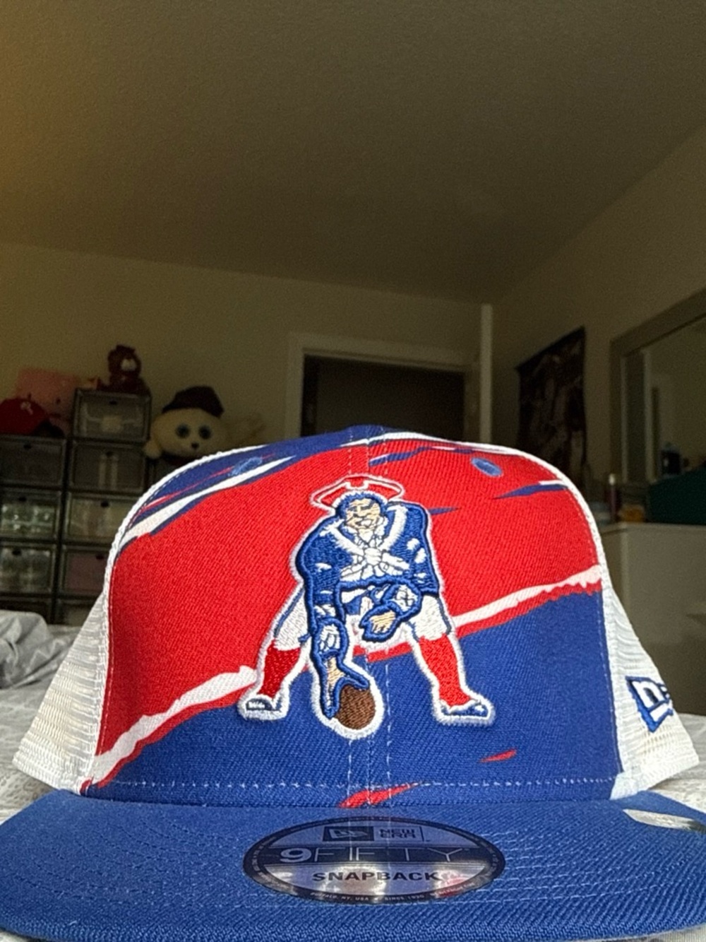 NFL New England Patriots Red, Blue & White Mesh Snapback Hat
